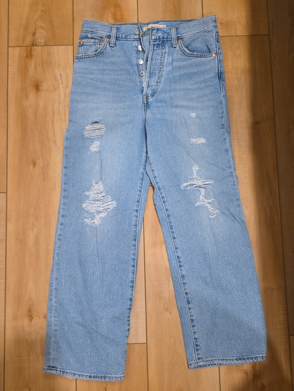 Levi's Ribcage Light Blue Distressed Straight-Leg Jeans